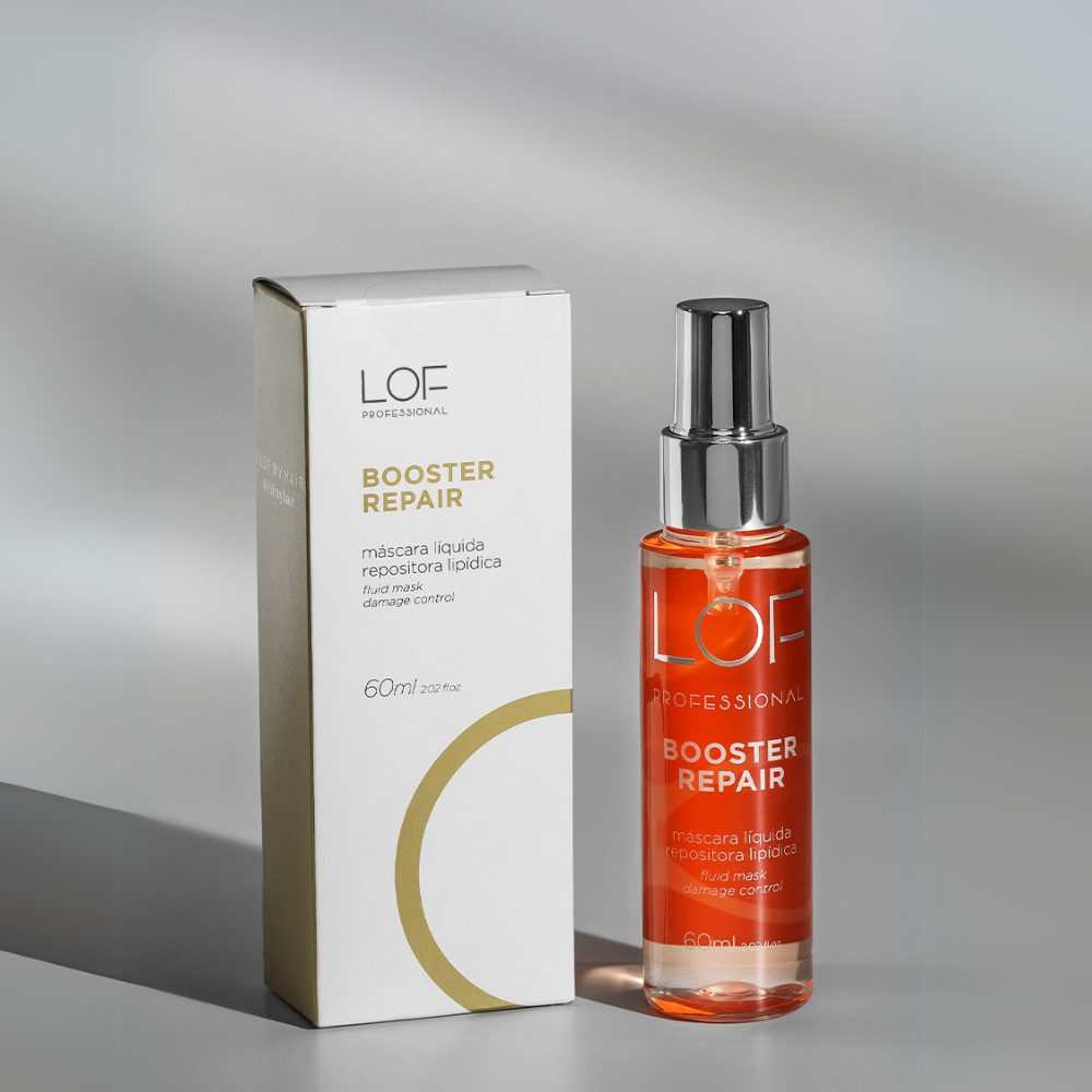 Máscara Líquida Booster Repair 60ml LOF Professional - Ômega-9 para reconstrução intensiva de cabelos danificados