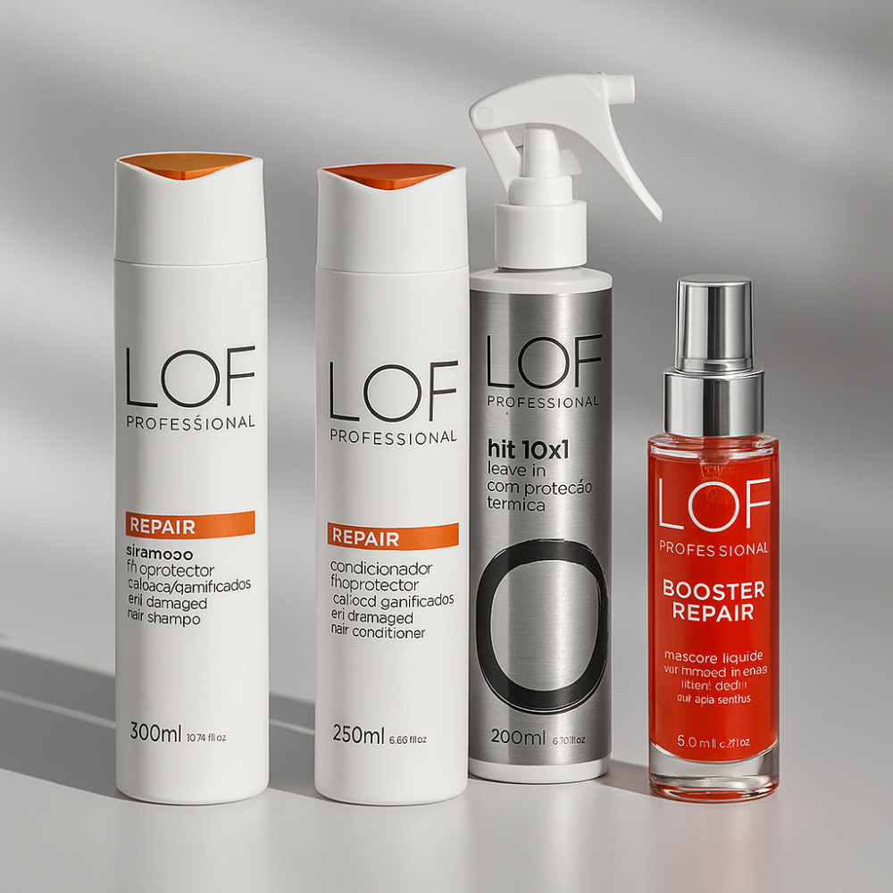 Kit Reparação Definitiva Repair LOF Professional - shampoo, condicionador, Booster e Hit 10x1 para reconstrução completa
